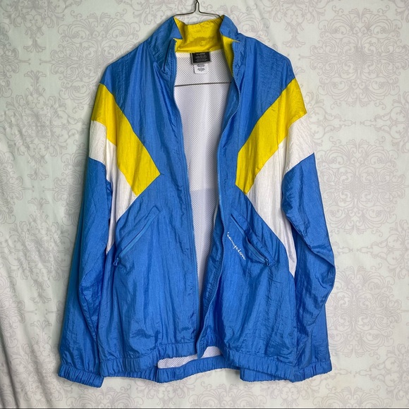 Champion Nylon Full Zip Warm Up Jacket Blue/Sunny Yellow/White size XL - Picture 4 of 16